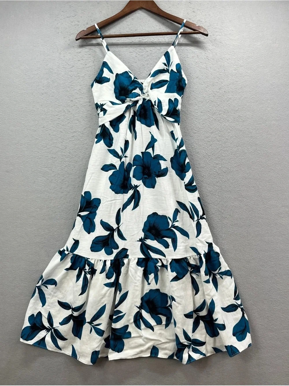 Banana Republic White Sundress with Teal-Blue Floral Print